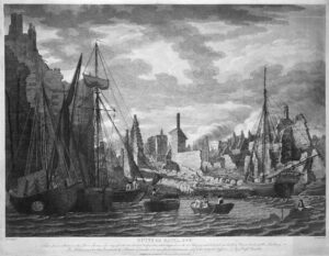 Illustration of aftermath of explosion in London, 1794, from saltpeter.